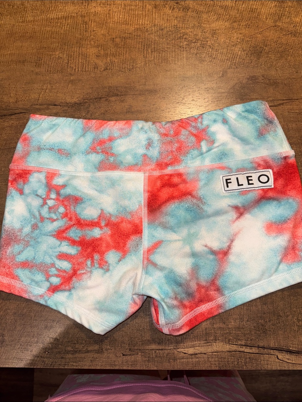 FLEO Pastel Tie Dye Booty Shorts Small Pink Blue Cloud Print Athletic Shorts